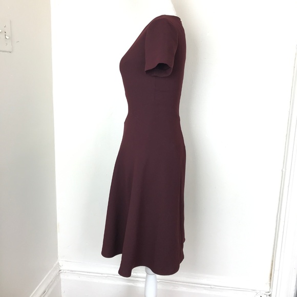 Iris & Ink Burgandy Crew Short Sleeve A-Line Dress - Picture 5 of 8